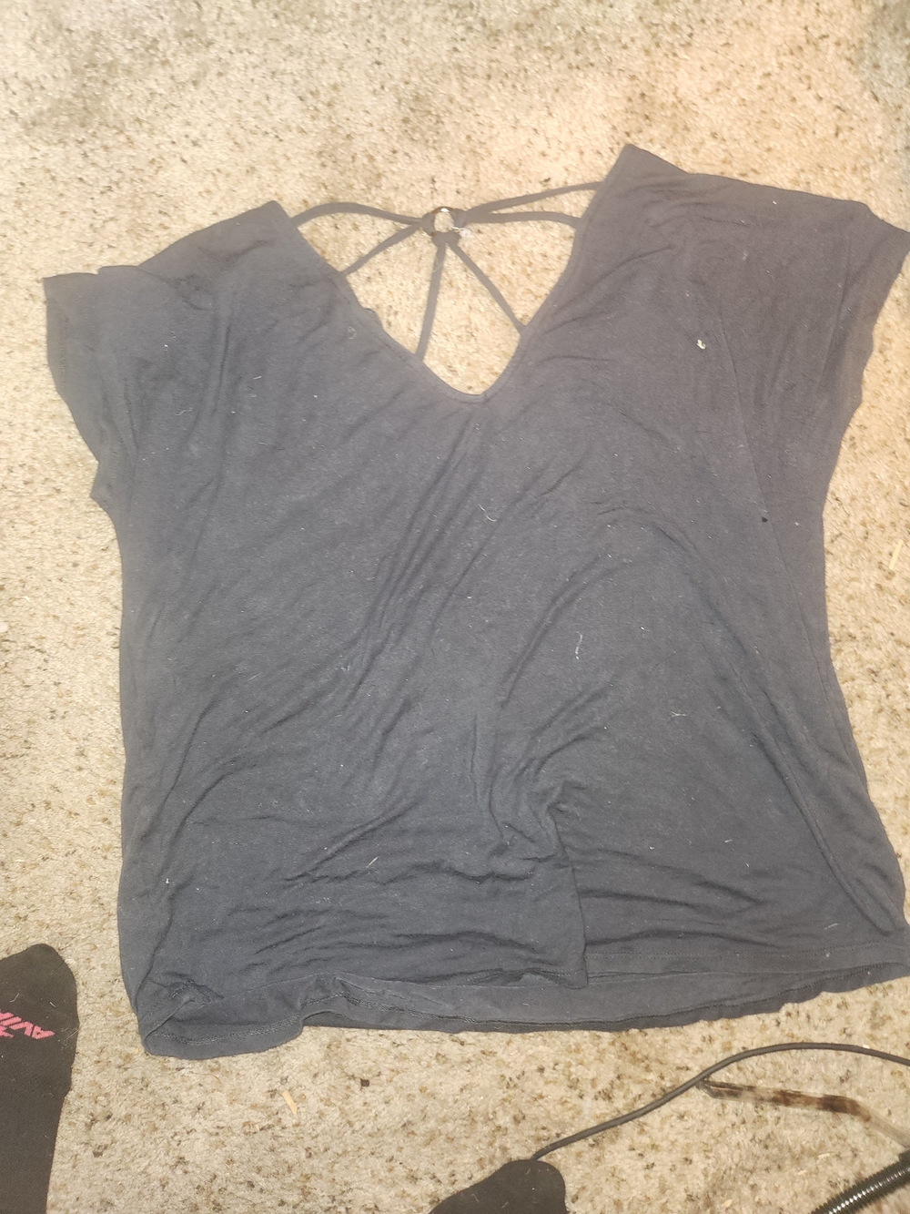 **Large Papermoon Bluush Gray V-Neck Short Sleeve Top with Strappy Back